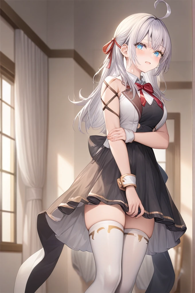 ((masterpiece)),((Highest quality)),High resolution,Extremely detailed CG,Perfect lighting,8k wallpaper, One Girl,,Silver Hair,Very long hair,Light blue eyes,Look at the audience, Alisa Mikhailovna Kujou 