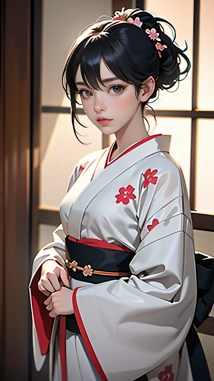 beautiful, masterpiece, Highest quality, Highly detailed face,  Perfect lighting, One girl, alone,  matoi ryuuko, kimono, kimono, short kimono,  Cowboy Shot