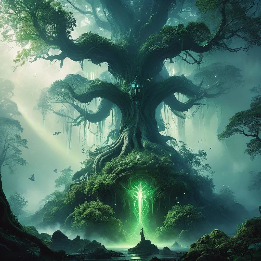 In the depths of an ancient forest, shrouded in mist and guarded by towering trees twisted with age, lies the sanctum of the nature god. This deity, older than memory and bound to the pulse of the earth itself, commands the primal forces of growth and decay. Describe the nature god's presence: their form blending seamlessly with the flora and fauna, their voice a whisper on the wind that carries both solace and warning to those who tread too close. Explore the rituals and offerings made by mortal devotees seeking favor or fearing the god's capricious wrath. Unveil the god's relationship with the forest's creatures, from the smallest sprite to the ancient treants, and the balance they maintain between nurturing life and reaping its inevitable cycles.