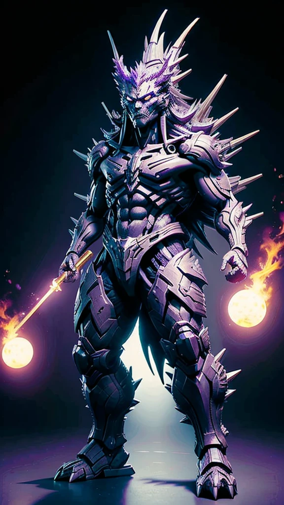 Humanoid kaiju with long spiky hair Muscular Man Male Straight Purple energy 