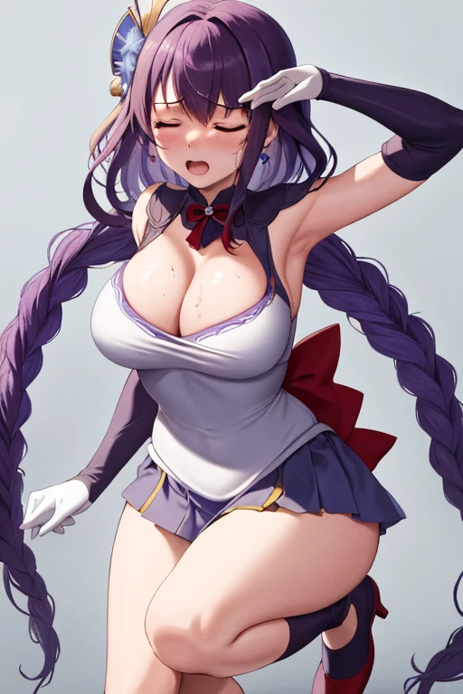 masterpiece, high definition, best quality, rendered art, well formed hands, fingers and body, 1 woman, solo, Raiden Shogun, adult, grown up, wearing Sailor Moon's outfit, big breasted, cleavage, full body, sexy sailor senshi uniform, short blue skirt, red boots, gorgeous hips, legs and thighs, white elbow gloves, sailor collar, tiara, earrings,ryona , in peril, she is being beaten up by her opponent, she is knocked down and she is slapped in the face and being slammed against the floor, being humiliated by her opponent, receiving the impact of her opponent's attacks, closed eyes, screaming in pain and agony, ryona and perilous scene, bouncing breasts, weak and helpless, martial arts tournament on the beach