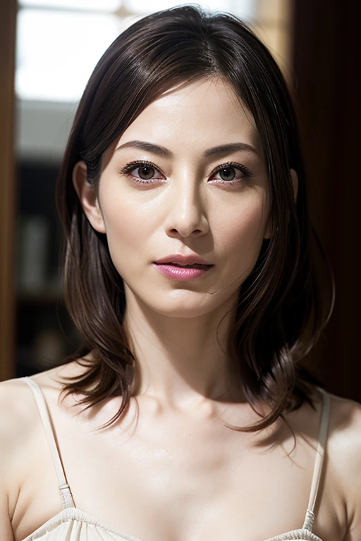 (Realistic, photo-Realistic:1.4), (Highest quality, masterpiece:1.2), RAW Photos, High resolution, Intricate details, very , Awards, Portraiture, Face Focus, alone, Beautiful 35 year old Japanese actress, Beautiful Eyes, Edge Orgasm, Pale skin, Fine skin,suit, Anatomically correct, 