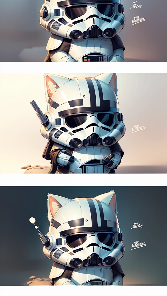 Fucking,Cute Stormtrooper(Hand helmet）comics、Handwritten style、American Shorthair（詳細なAmerican Shorthairの外観）、fluffy、2 heads