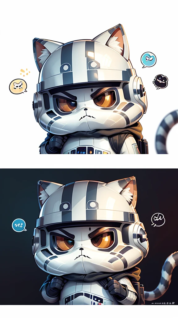 Fucking,Cute Stormtrooper(Hand helmet）comics、Handwritten style、American Shorthair（詳細なAmerican Shorthairの外観）、fluffy、2 heads