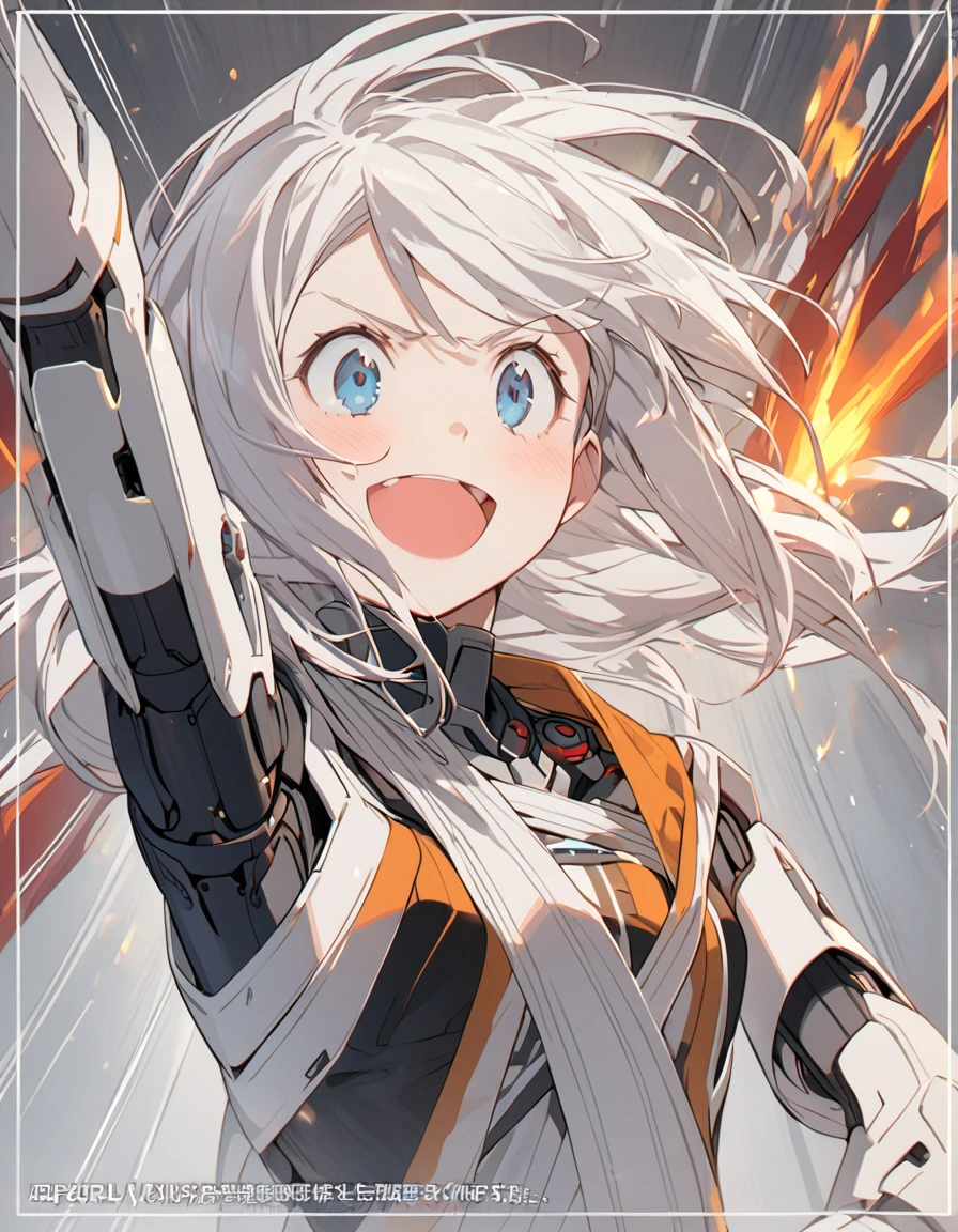 The white-haired girl happily exclaims, Mechanical joints