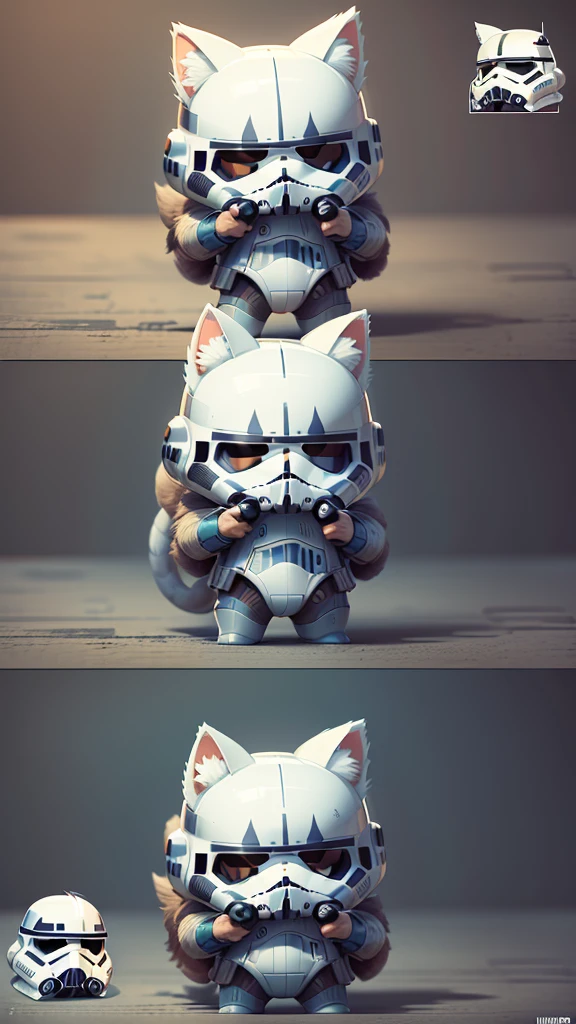 ,Cute Stormtrooper(Hand helmet）comics、Handwritten style、American Shorthair（詳細なAmerican Shorthairの外観）、fluffy、2 heads