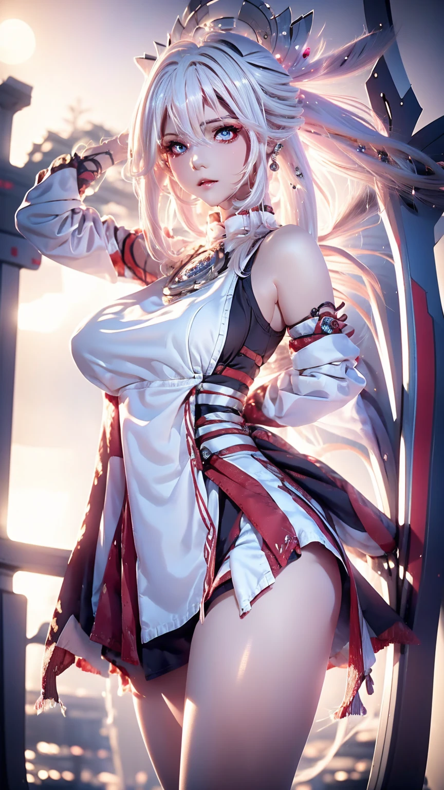anime girl. white hair, mini skirt. Sexy pose. beuaty. high quality, RTX on