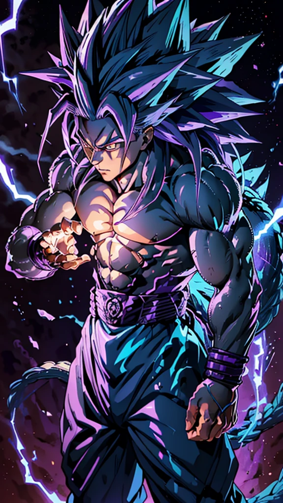 Humanoid kaiju with long spiky hair Muscular Man Male Straight Purple energy 