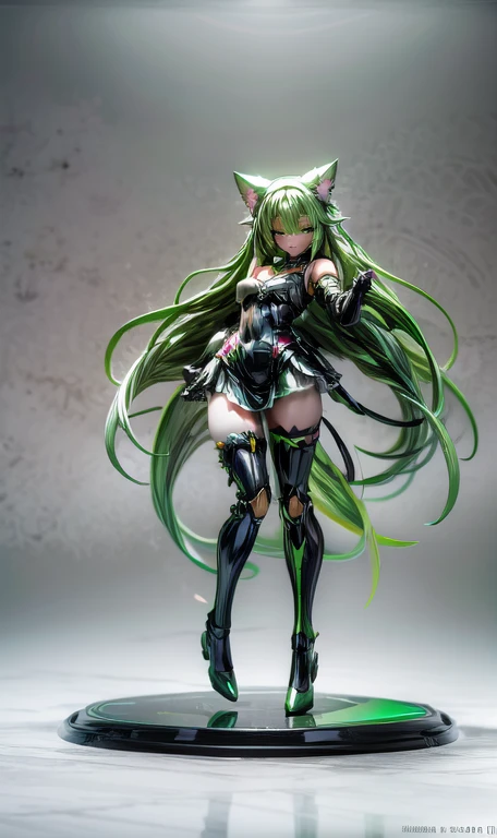 werewolf girl, ((fluffy skin)), paws on foots, fluffy fur on body, ((fangs)), ((claws)), tight slim crop top, cleavage, decolette, huge metal bracelets, huge metal collar, high over-the-knee boots, light green extremely_detailed_(lacy, fur, silk, satin)_(clothing, skirt), (light green clothing), detailed face, detailed beautiful shiny eyes, slit pupils, metallic reflections, futuristic city square, (tatooed, marked)_fit_muscular_body, (((1girl))), portrait, (full body), natural breasts, medium length hair, (masterpiece:1.4), (best quality:1.4), 1girl, photorealistic, ultra detailed, ((Real image)), ((realistic skin)), ((realistic face)),(illustration:1.05), (beautiful:1.05), (beautiful detailed eyes:1.05), (cinematic light:1.1), Full body, hair voluminous, perfect and well designed eyes, beautiful and delicate face, fair skin, real skin, (face detail), pores, super high resolution, 8k, parameters Best quality, masterpiece, super high resolution, (Realistic 2.0), More details, detailed skin, beautiful and aesthetic:1.2, fractal art:1.4, 16K, HDR, RTX, Ray Tracing, Radiosity, Anisotropic Filtering, Subsurface Scattering, light green neon, futuristic, vibrant colors, (((seductive laying)))