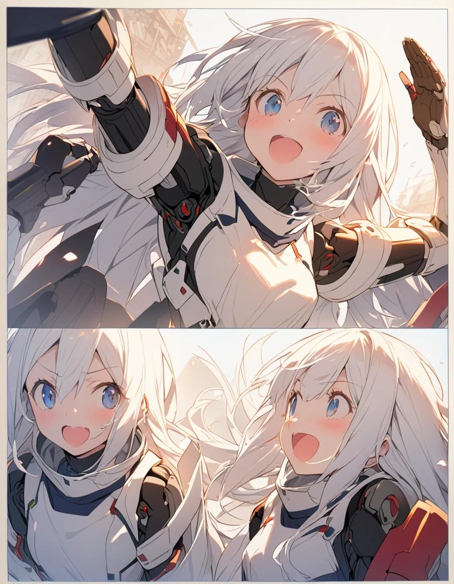 The white-haired girl happily exclaims, Mechanical joints