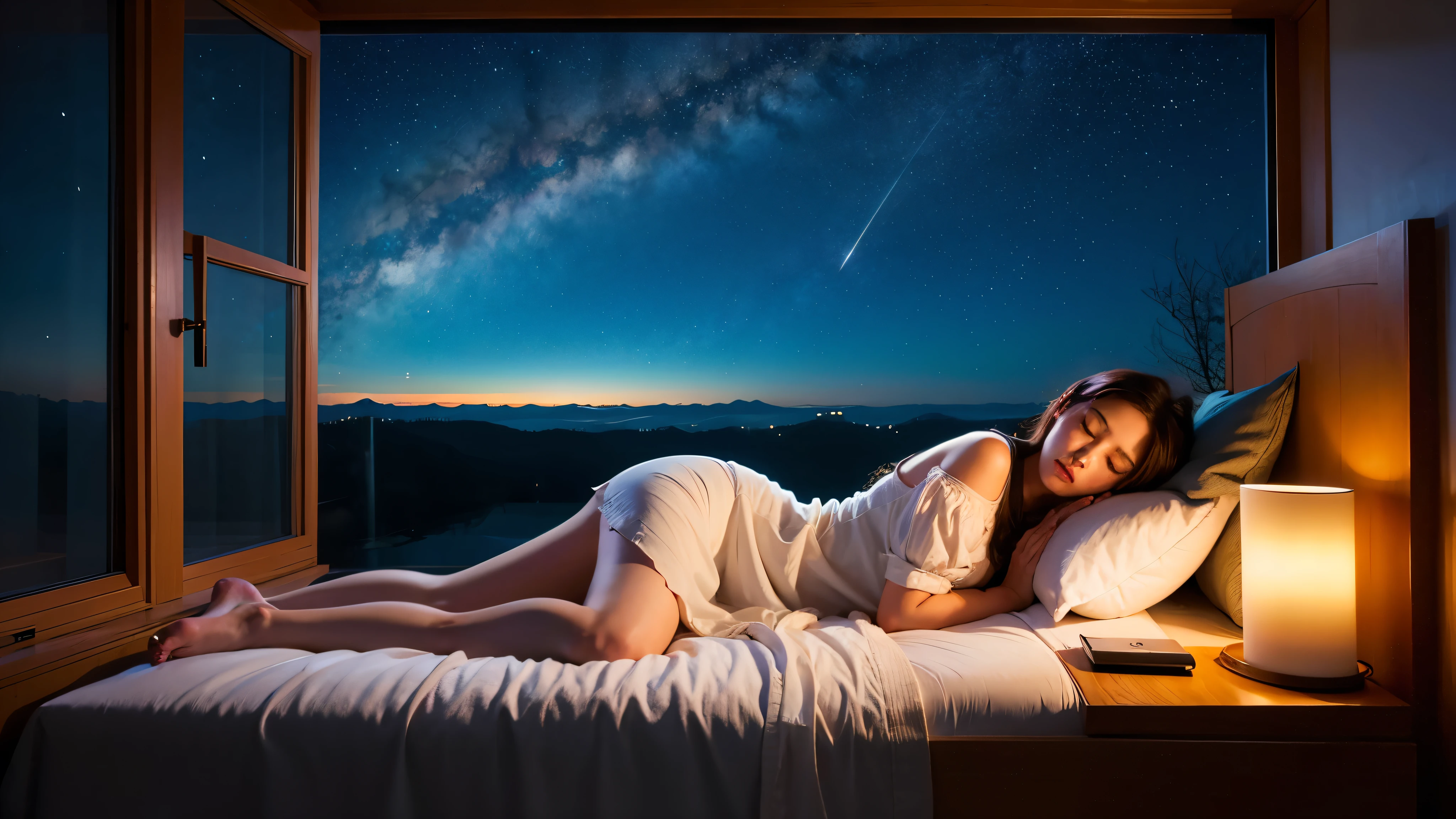 Image Creation Prompt: YouTube Channel Profile Picture Description: Create a profile picture for a YouTube channel dedicated to relaxing music and study sounds, meditation, sleep and relaxation. The channel offers a variety of content, including music for studying, White noise, Nature sounds, músicas para meditation, sleep music and songs for babies to sleep. The image must convey tranquility, Calm and serenity, reflecting the relaxing and peaceful atmosphere of the channel's content. Specific Instructions: main subject: Relaxation and Tranquility. Elementos visuais: colors: Use a soft, calming color palette like shades of blue, green and lilac. imagery/Icons: Include elements such as musical notes, Sheets, stele, moonligh, ripples, ou símbolos de meditation. fund: It should be simple and not distracting, preferably with a soft gradient or a light texture that resembles nature (ex: Starry sky, Sheets ao vento, ripples suaves). artistic style: Choose a clean, minimalist style, but is still visually appealing and easy to recognize at smaller sizes. texto: If you include text, Use a sleek, readable font. The channel name can be included if it does not overwhelm the image (ex: "Relaxing Sounds"). Inspiration and Sensation: The image should make the viewer feel peace and comfort immediately. Think about elements that induce relaxation and calm, like scenes from nature, subtle icons and calm colors. Visual Examples (For inspiration, do not copy): Icons de aplicativos de meditation como Calm ou Headspace. Capa de álbuns de música relaxante ou Nature sounds. imagery de perfil de outros canais do YouTube com temática similar. Format and Quality: Square size (preferably 800x800 pixels or larger to ensure quality). High resolution and sharpness for good viewing on different devices. Pay attention to the shape of the character's hands. realistic hands. Less sensual.