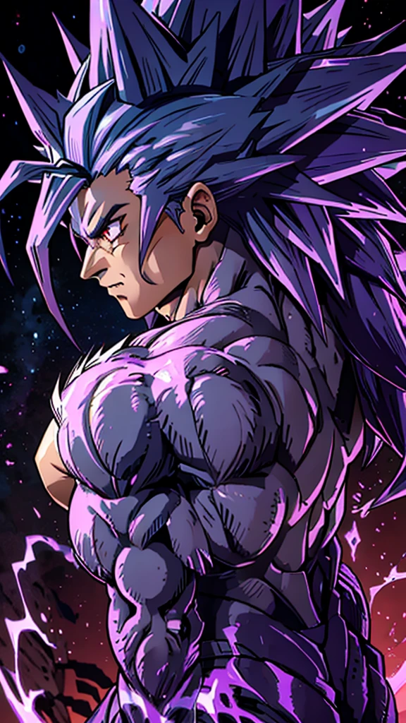 Humanoid kaiju with long spiky hair Muscular Man Male Straight Purple energy 