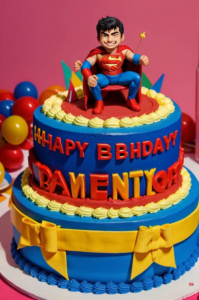Generate superhero 3 layer cake with happy birthday dear samarth written on cake