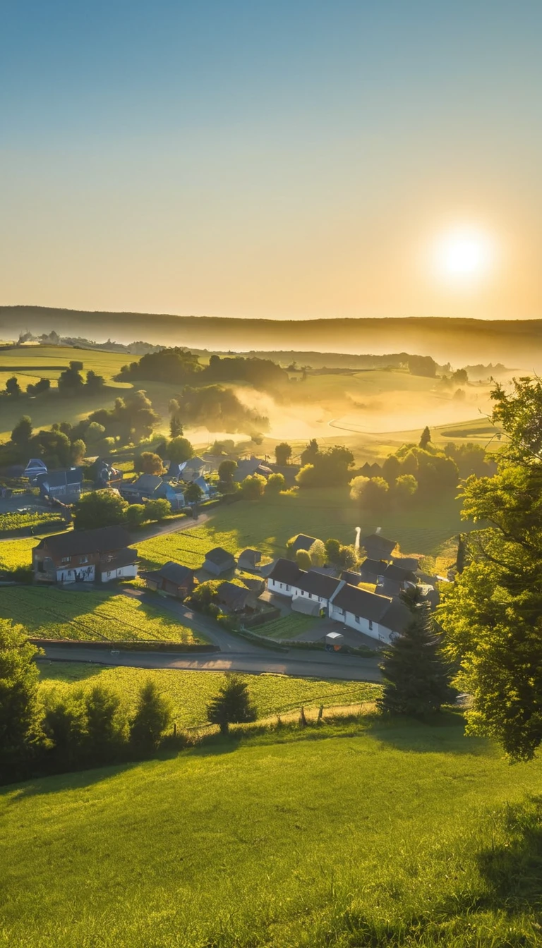 Rural town in the morning sun