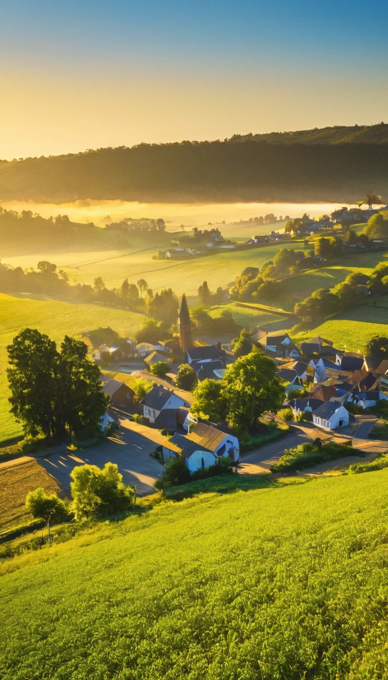 Rural town in the morning sun