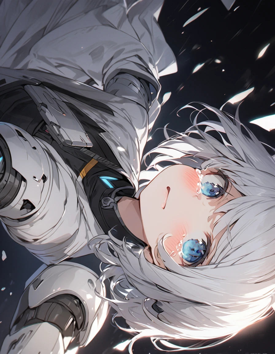 The white-haired girl cried sadly, Mechanical joints short hair