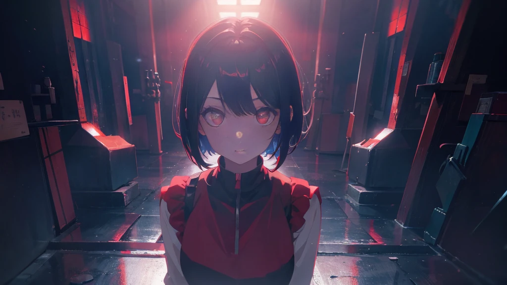girl with short bob hair,Red eyes ,A shining heaven,Walking in heaven