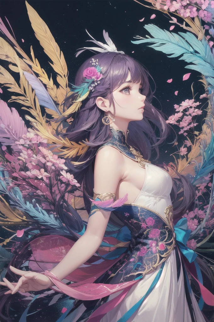 Butterfly motif、black and silver tone、Vibrant colors、((​masterpiece)))、(((top-quality)))、((ultra-detailliert))、(A hyper-realistic)、(highly detailed CGillustration）、Official art、Moscow at the beginning of the 20th century、Decadent、Madame Papillon、Cool Beauty、Masquerade、refinement、Elegance、Gorgeous、Colorful and detailed mask design、matchless beauty、Fans、gorgeous dress、jewely、Female Solo、Perfect Angle、perfect-composition、