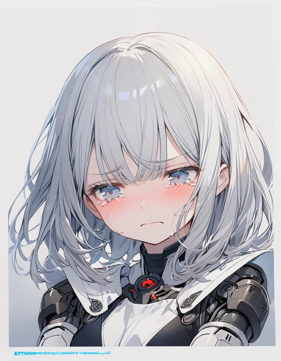 The white-haired girl cried sadly, Mechanical joints　short hair
