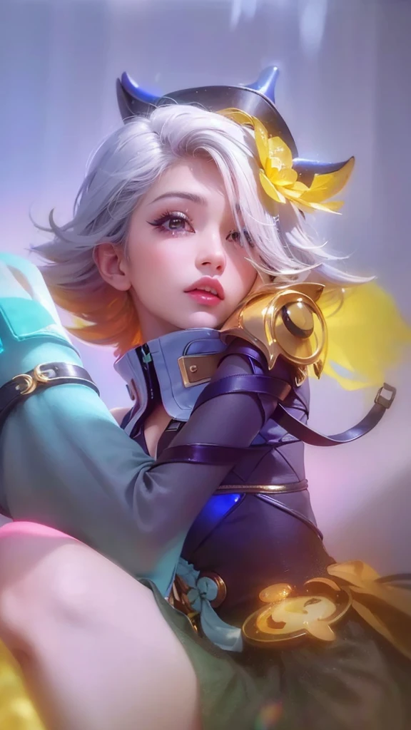 (8k, RAW photo, photorealistic:1.25) ,( lipgloss, eyelashes, gloss-face, glossy skin, best quality, ultra highres, depth of field, chromatic aberration, caustics, Broad lighting, natural shading,) looking at viewer with a serene and goddess-like happiness, hair covering one eye