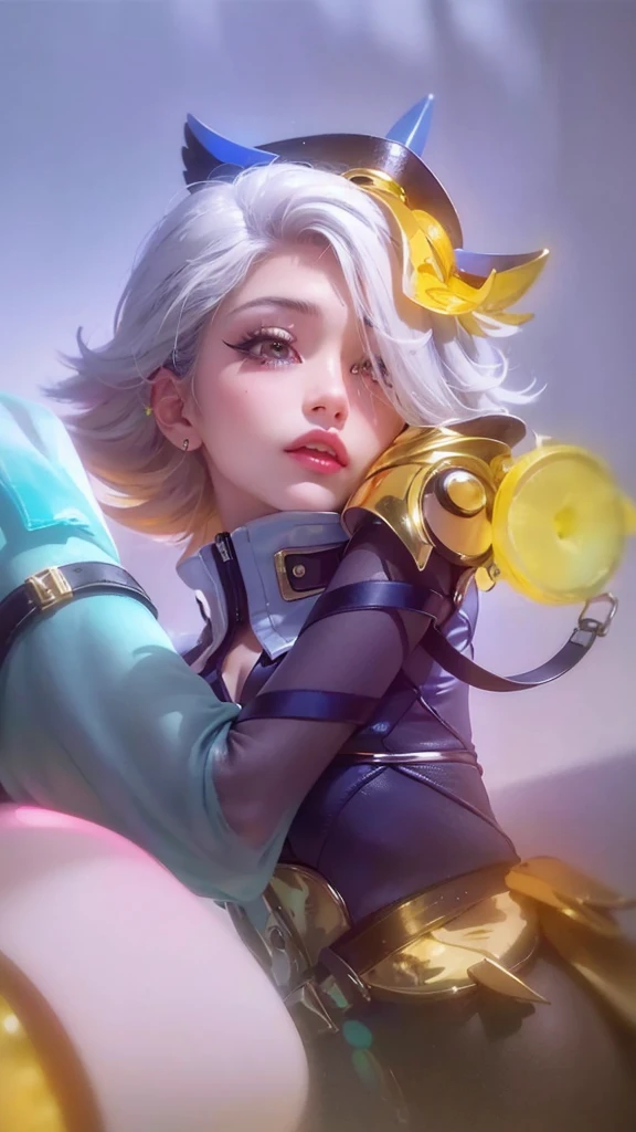 (8k, RAW photo, photorealistic:1.25) ,( lipgloss, eyelashes, gloss-face, glossy skin, best quality, ultra highres, depth of field, chromatic aberration, caustics, Broad lighting, natural shading,) looking at viewer with a serene and goddess-like happiness, hair covering one eye