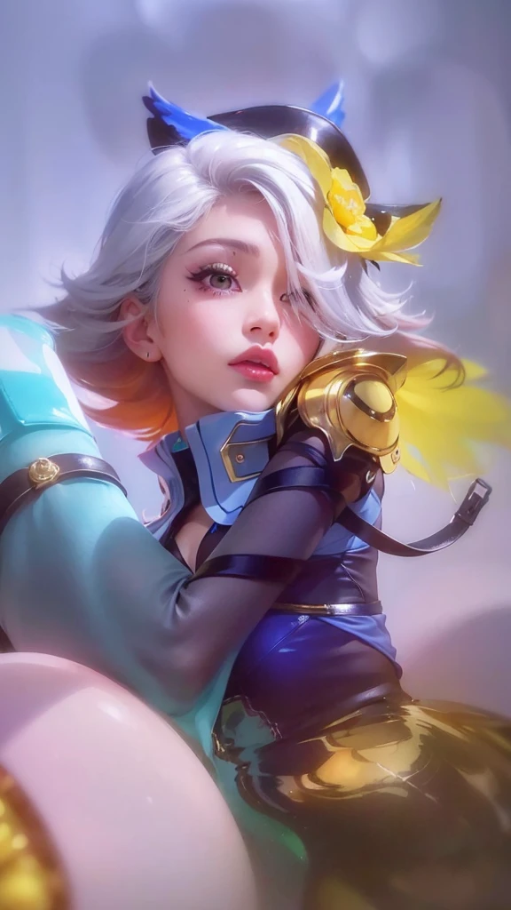 (8k, RAW photo, photorealistic:1.25) ,( lipgloss, eyelashes, gloss-face, glossy skin, best quality, ultra highres, depth of field, chromatic aberration, caustics, Broad lighting, natural shading,) looking at viewer with a serene and goddess-like happiness, hair covering one eye