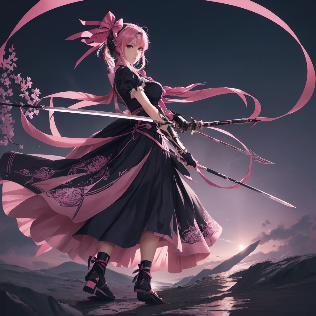 a woman in a dress holding a sword and a pink ribbon, melhor anime wallpaper 4k konachan, anime girl with bow and arrow, anime style like fate/stay overnight, 8K anime art wallpaper, 4K anime art wallpaper, 4k anime art wallpaper, anime wallpaper 4k, anime wallpaper 4k, anime wallpaper, anime wallpaper 4K