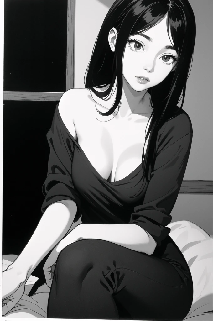a painting of black and white with a red border