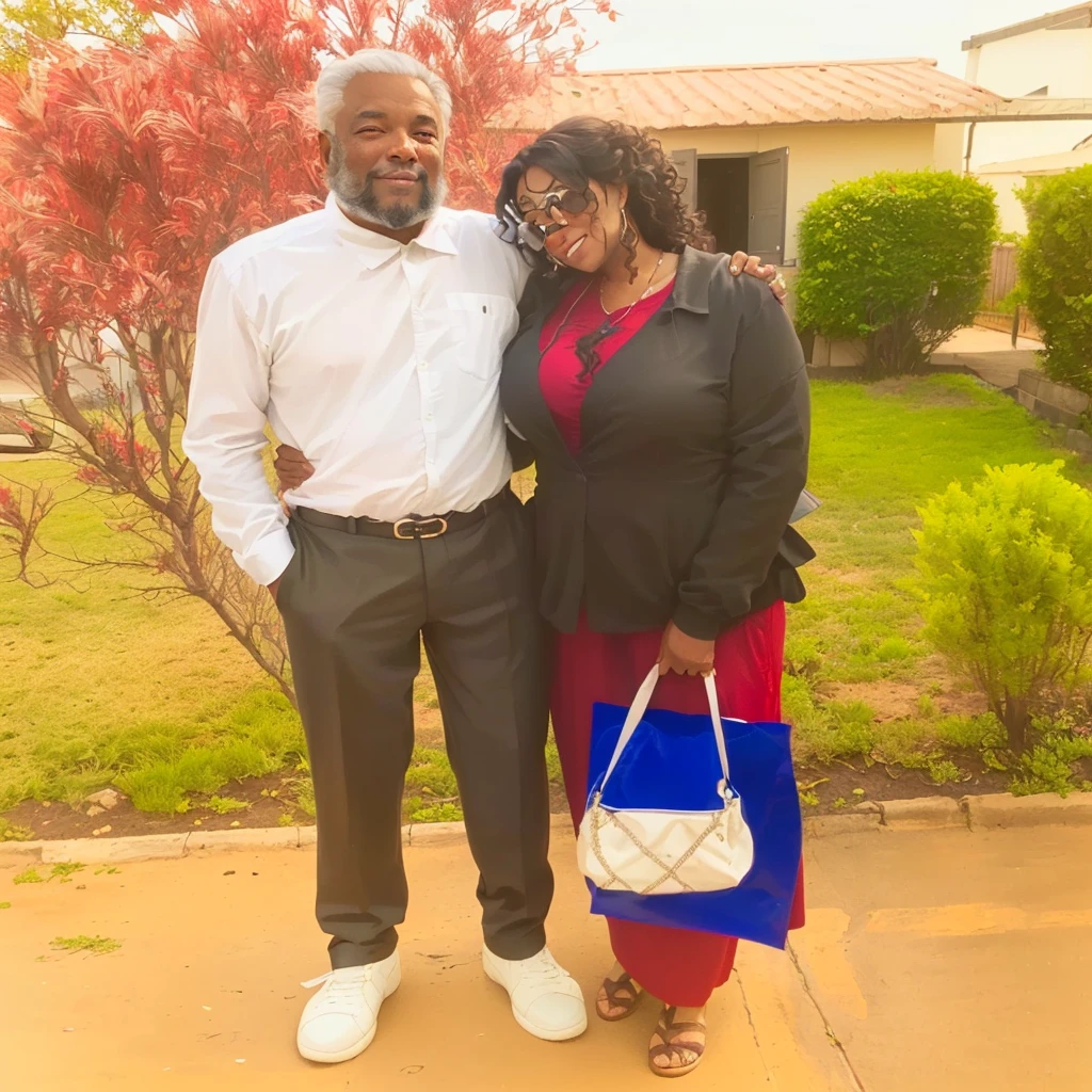 They're on the outside, in front of a house with a red bush behind them, Lovely couple, Mom and Dad, taken at the beginning of 2020, with God, edited, the background is heavenly, profile image, foto perfil, he is about 2 , ney matogrosso with malice, he is! about 30 years