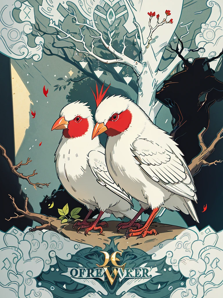 （Highest quality，masterpiece：1.2），Super quality，Red beakを持つアルビノの鳥が木の枝に止まっている，Grasp a thin branch with your feet，Pure white finch：1.5，Pet Birds，slender， Just one，Watching birds,   Cheeky look, birb, Pubic Pose, Intense albinism, Looking away from the camera，Sharp red eyes，Pale yellow beak，Red beak，Beautiful beak， in the forest，Sunlight filtering through the trees，Soft, diffused natural light，Dreamy atmosphere，Fantastic color palette