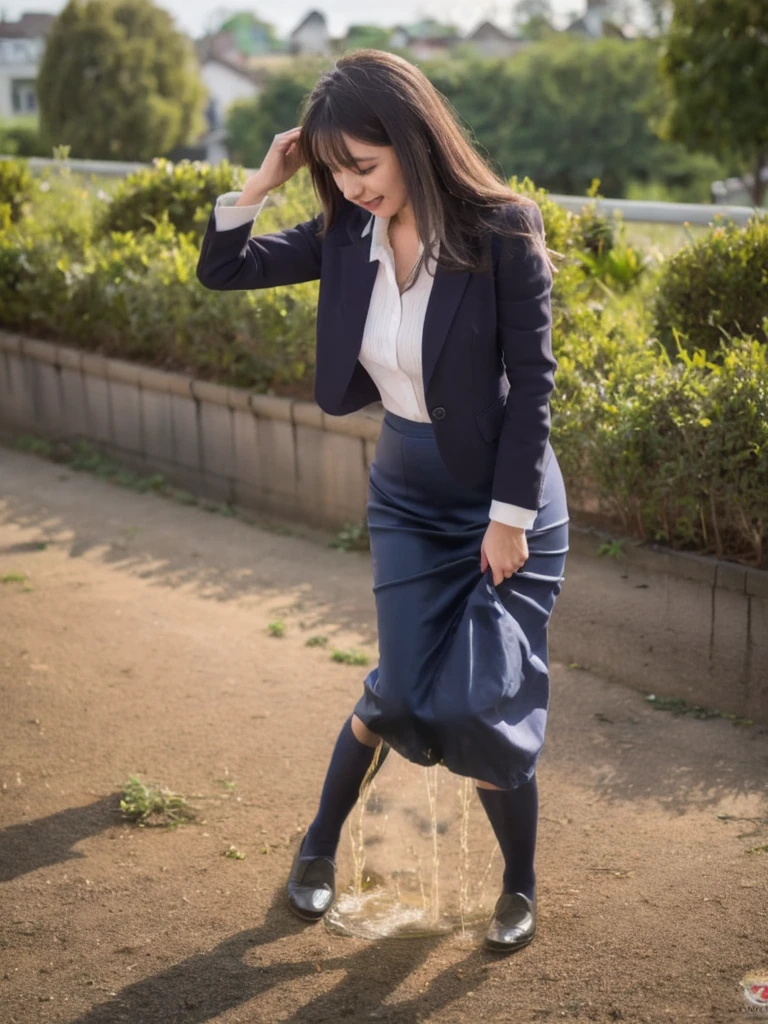 (masutepiece,High quality,16k:1.1),(depth of fields:1.3) ,((front body:1.35)), Ukrainian ,Woman, blonde,makeup,((cotton business suit, short black pencil skirt)), tights,huge breasts, voluptuous, thicc, curvy,(Looking at Viewer:1.3),(full body shot:1.2),(Beautiful Morning view of town:1.2),peeing self, wetting her clothes, can't hold her pee face, wetting herself desperate,wet skirt very badly in the front, her body can't hold her pee and wets herself ultra desperate in the middle of the cicty in absolute desperaton wetting herself, pee runing down her legs, standing up, hyper pee desperate face, big pee pudle