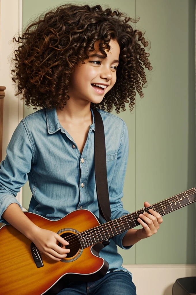 Curly hair boy with guitar singing to a girl animated image