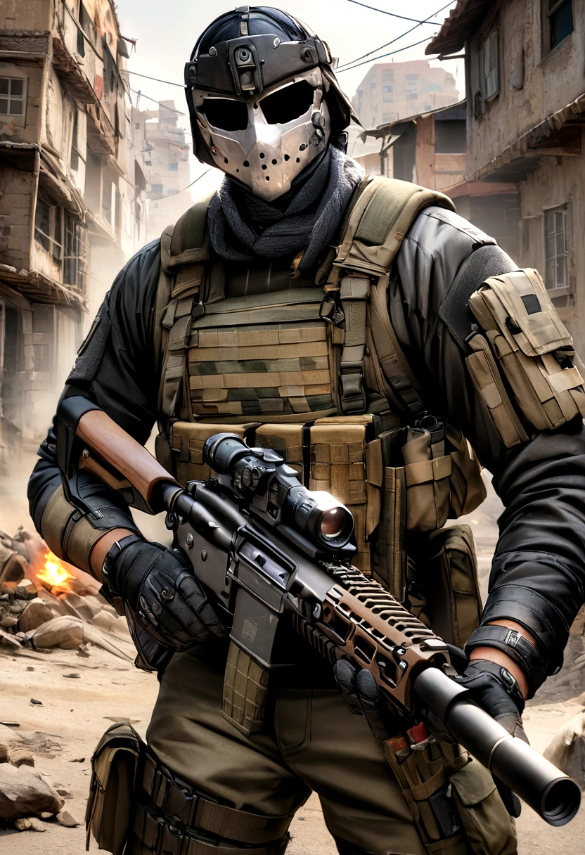 make me a photo realistic masked ghost call of duty mobile