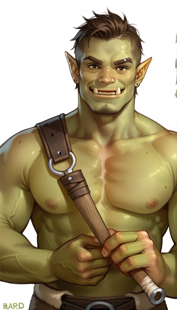 score_9, score_8_up, score_7_up, (clear simple background, white background, papyrus background),
 ((Orc:1.2), anthro, solo, male, (portrait, smiling), (focus), (holding, bard), ((wearing bard outfit)), (Orc green skin)), beautiful