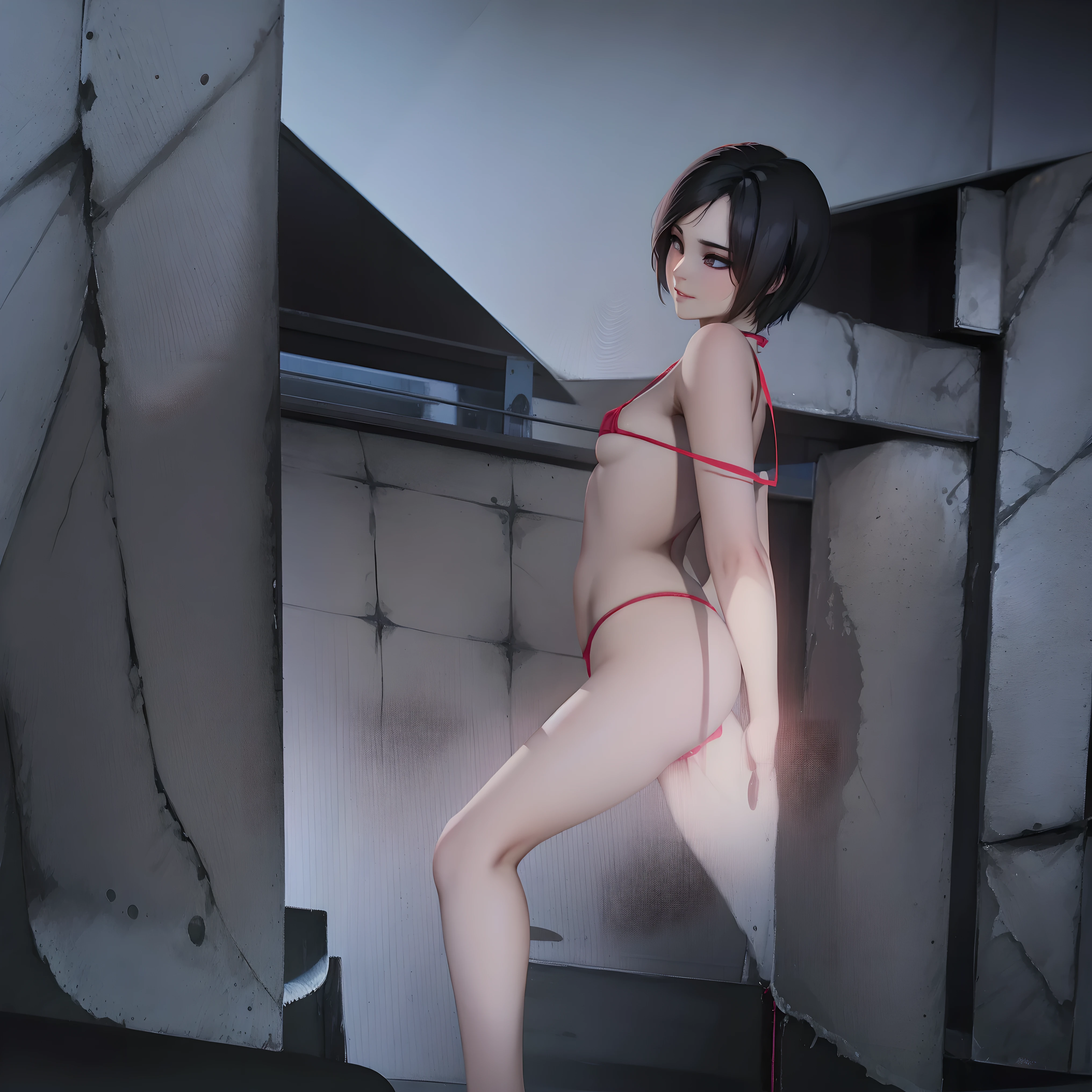 ada wong, string only micro bikini, standing, pubic hair, horny, seductive