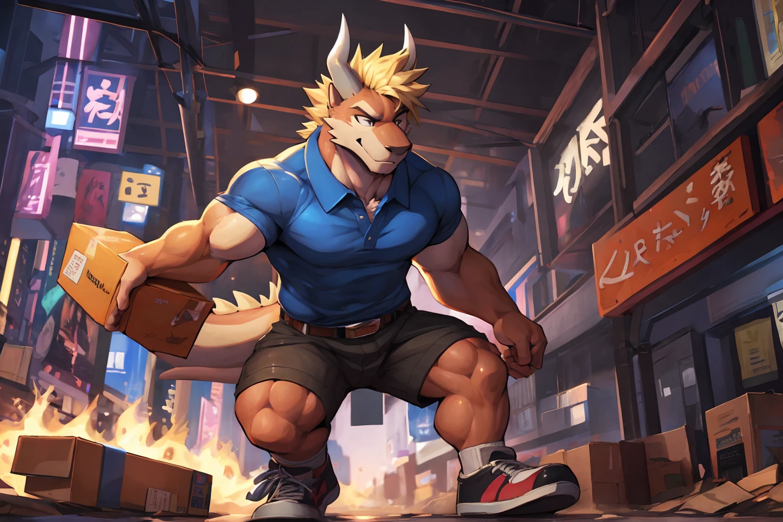Solo, canine, (((feral))), smirking, facing viewer, by darkgem, by mystikfox61, balls, knot, canine penis, big, tall, large, massive, muscular