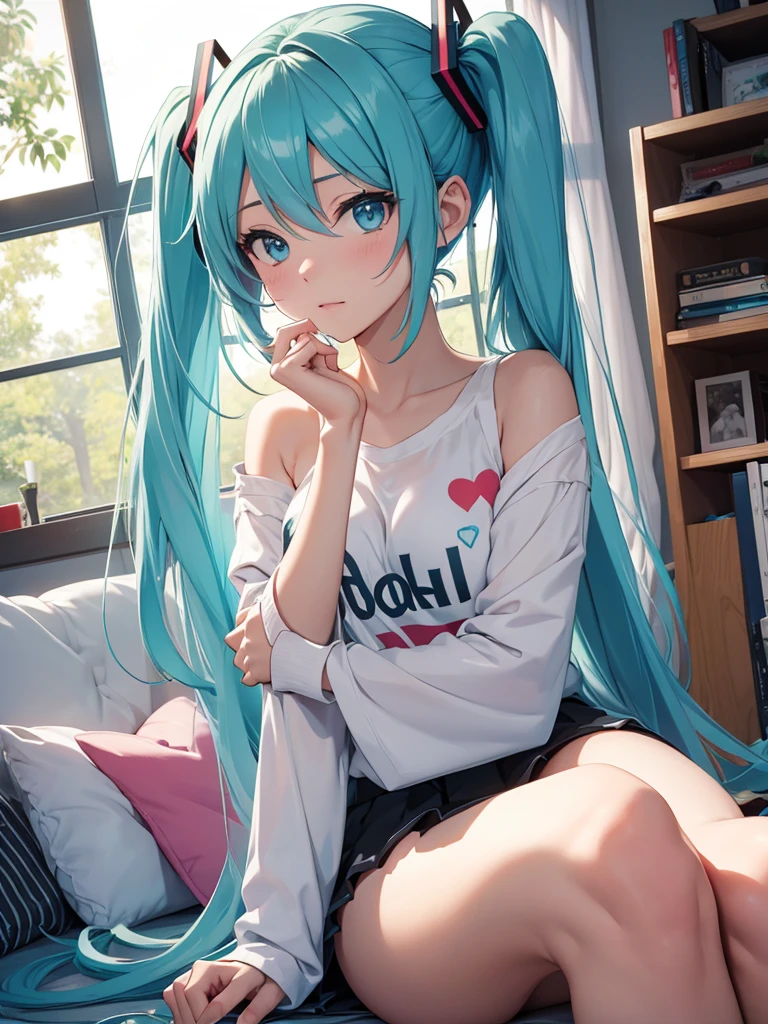 hatsune miku, wake up, pijamas, big tits