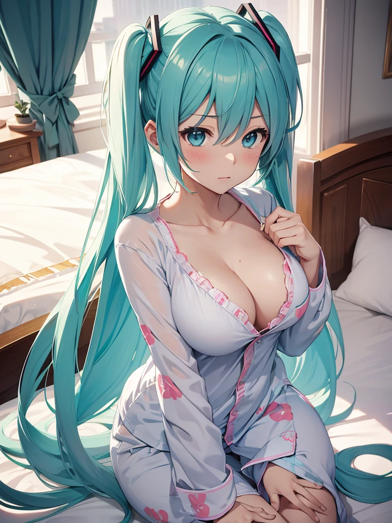 hatsune miku, wake up, pijamas, big tits