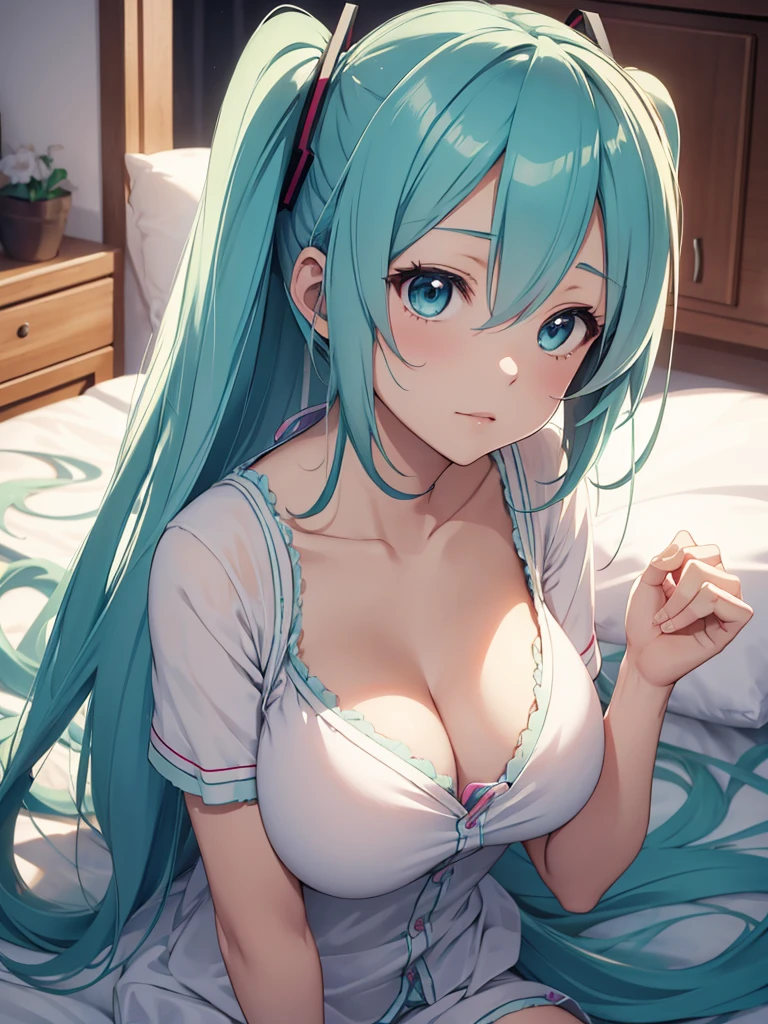 hatsune miku, wake up, pijamas, big tits