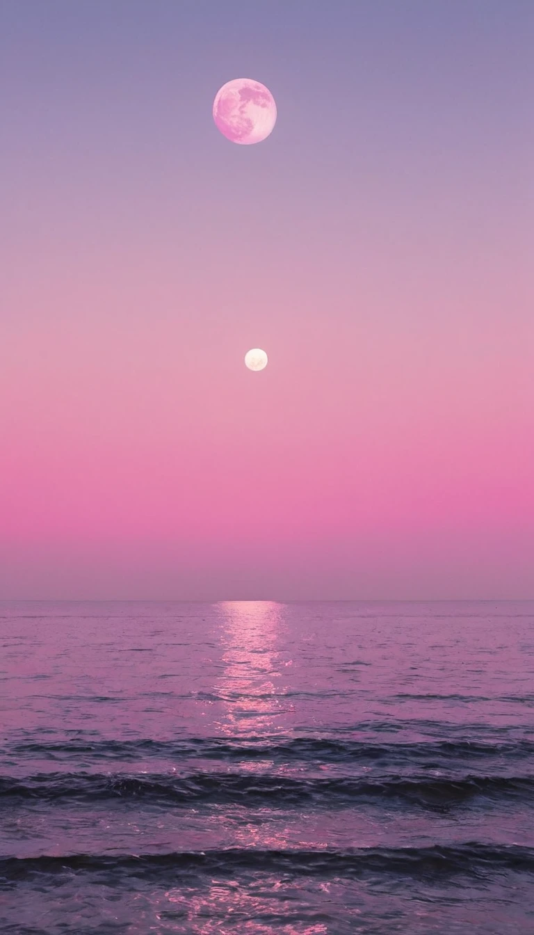 Sea and pink moon
