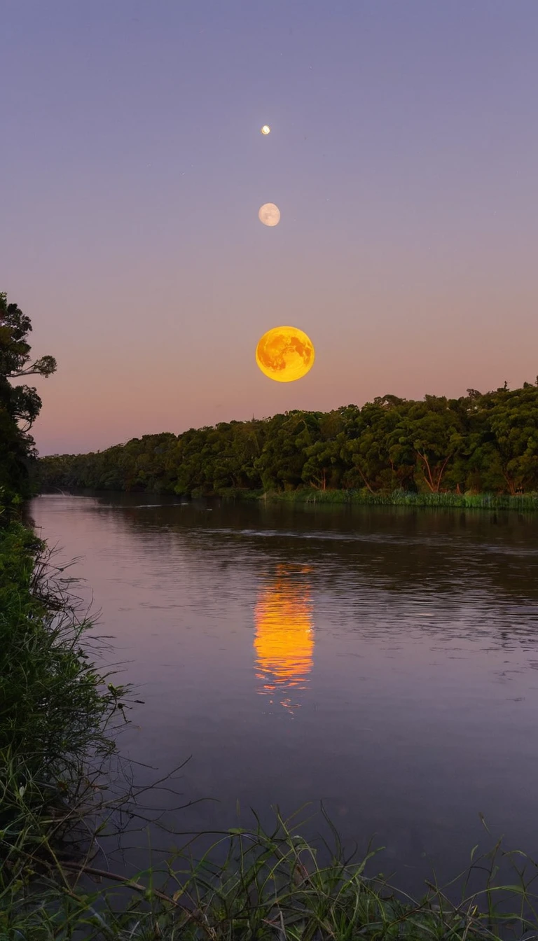 River and orange moon