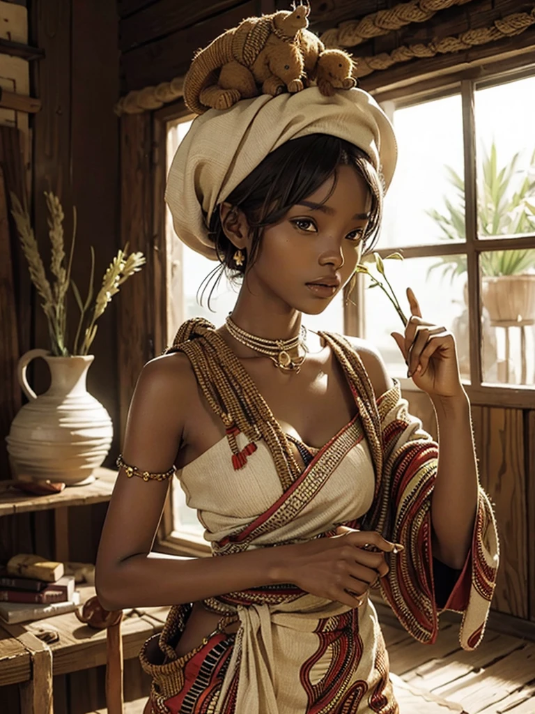 African woman carrying clay vase on her head