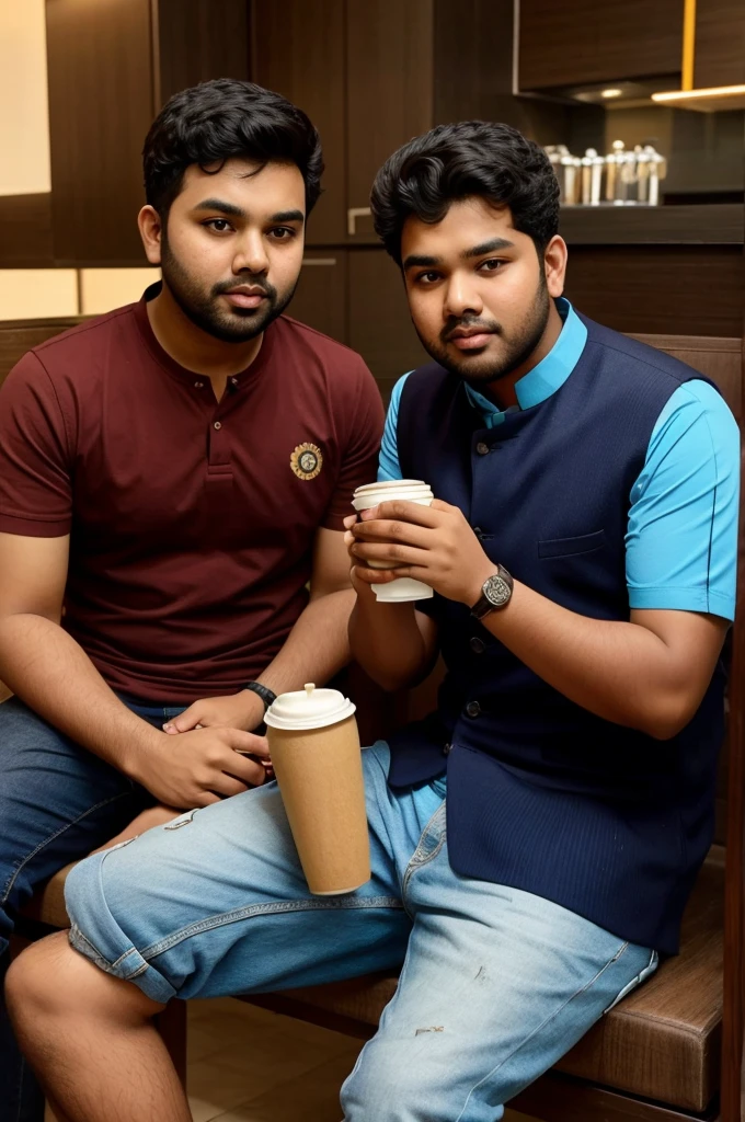 A boy name tanmay  sitting and taking coffee with ROHIT sharma