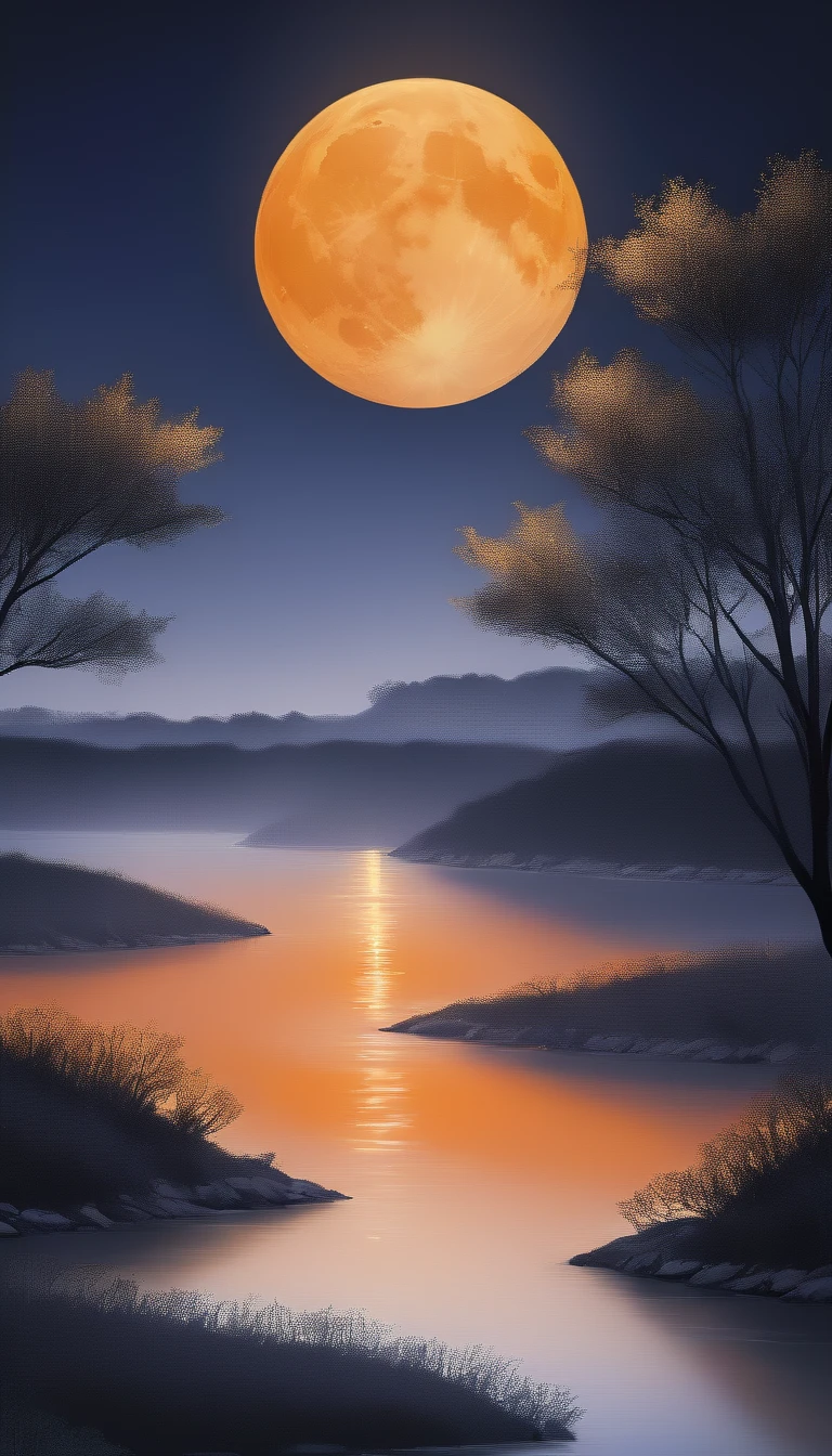 River and Orange Moon