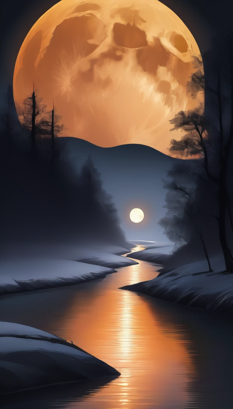 River and Orange Moon