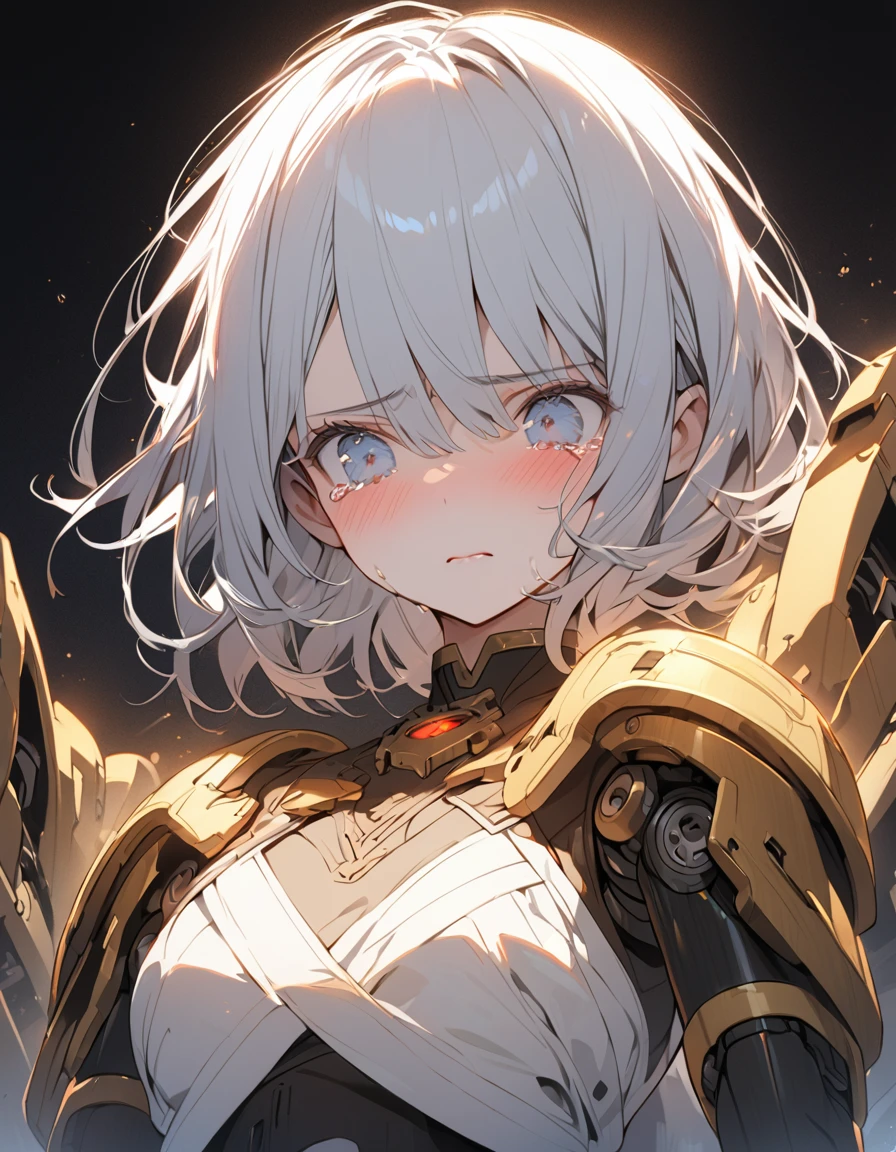 The white-haired girl cried sadly Mechanical joints masterpiece