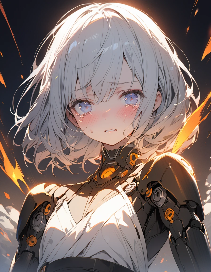 The white-haired girl cried sadly Mechanical joints masterpiece