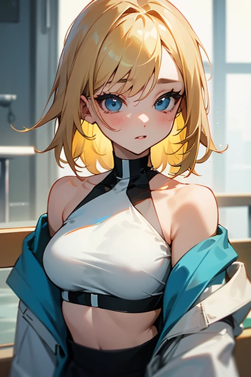 a beautiful blonde haired girl 、Tube top、Beautiful clavicle、korean fashion、Korean、Off-the-shoulder hoodies