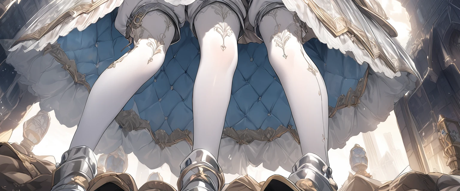 (Highly detailed CG Octane render 8k wallpaper), The most beautiful works of art in the world, Full body shot from below, Complex, High detail, 8Year old girl, Gold and silver embroidery, Grey Pearl Medieval Mini Dress(With panniers), Translucent fabric, Please lift your skirt, Strong winds, Translucent slip, Grey translucent tights, Peeking from below, Highest quality, Disorder of clothing, Lying down, underwear, Show off your thighs, night、Wearing bloomers