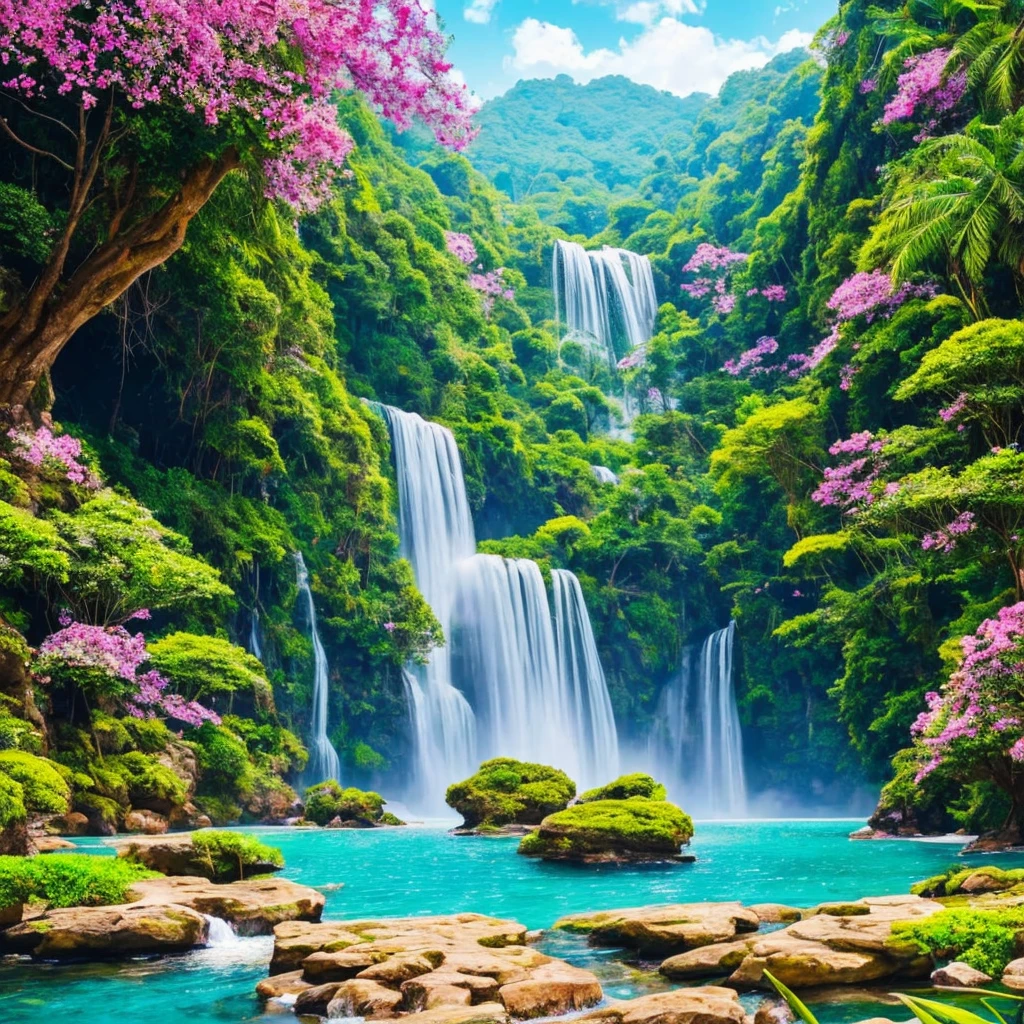 Transport yourself to a hidden paradise of lush greenery, where a colossal waterfall plunges into a crystal-clear stream. Vibrant parrots flutter around, their colorful feathers painting the sky. Mischievous monkeys swing from tree to tree, adding life to the scene. Admire the intricate tropical blooms, each petal a vibrant splash of color. Experience this enchanting oasis in unparalleled detail through advanced 8K visuals powered by Unreal Engine 5.